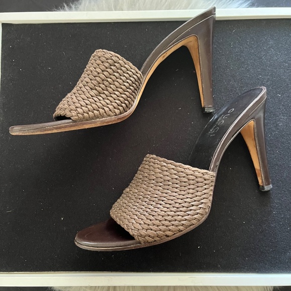Gucci Brown Woven Fabric Mule Sandals Size 8B - Picture 4 of 10